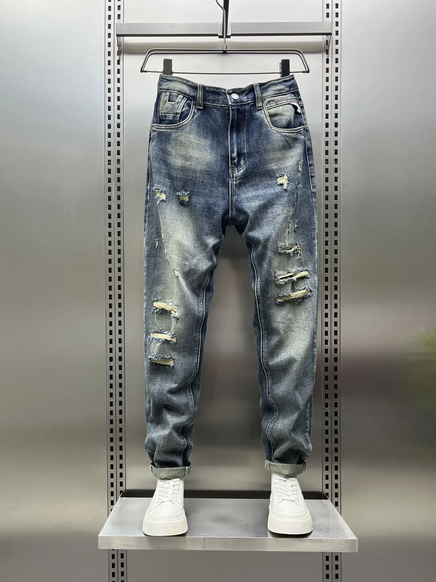 

High-End Men's Distred Waed Denim Jeans Casual Straight Leg Slim Fit Spring 2026 Trendy Brand Comfortable Long Pants