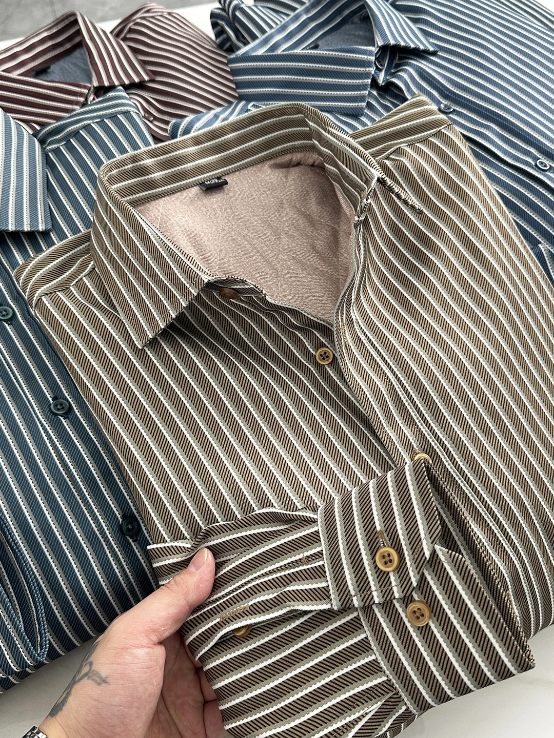 

Thiened шерстяной наполнитель Long Sve irt Busin Sle, теплый мужской кардиган в вертикальную полоску, подходит для зимней одежды