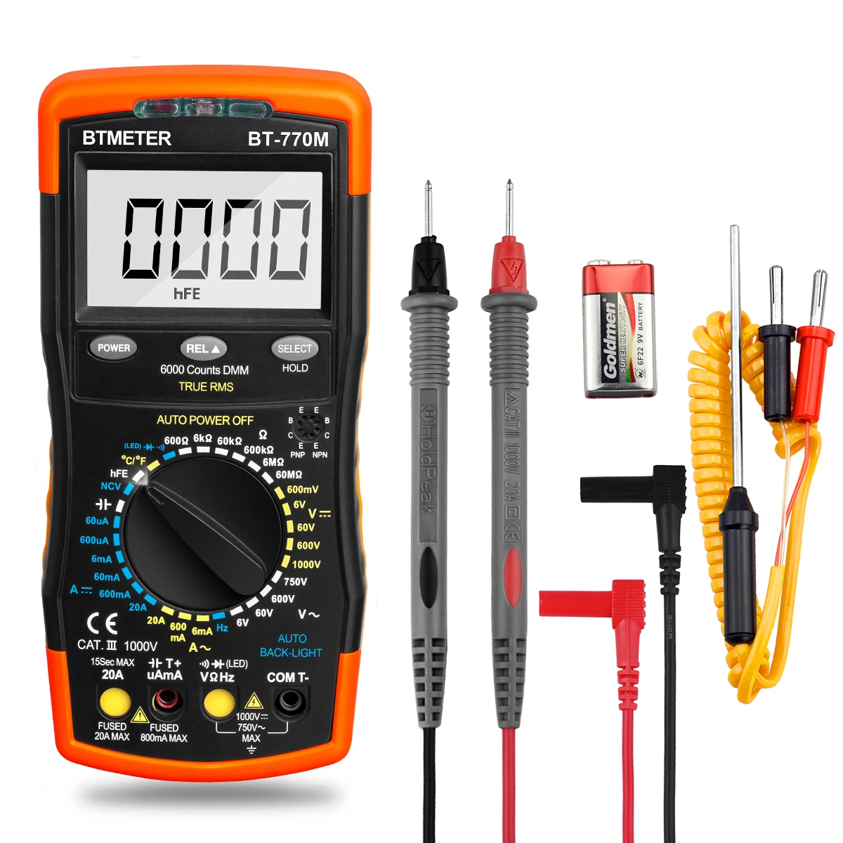 

BTMETER 770M Digital Portable Multimeter 6000-count LCD Display Measure DC AC Voltage Current Resistance Capacitance and More