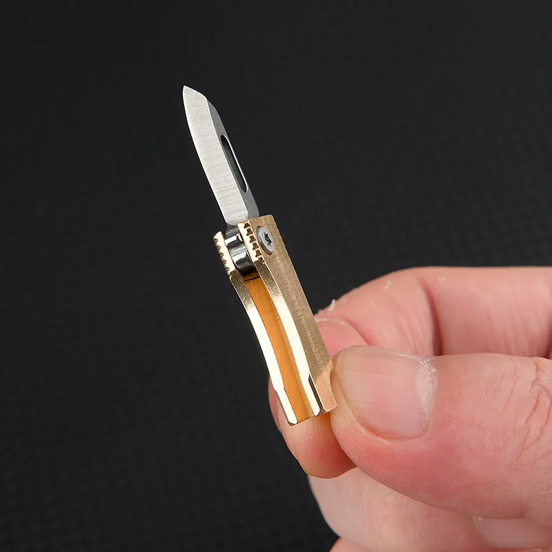 Mini Brass Folding Knife Keychain EDC Pocket Knives Carry-on Unpacking Express Package Utility Knife Outdoor Survival Tools