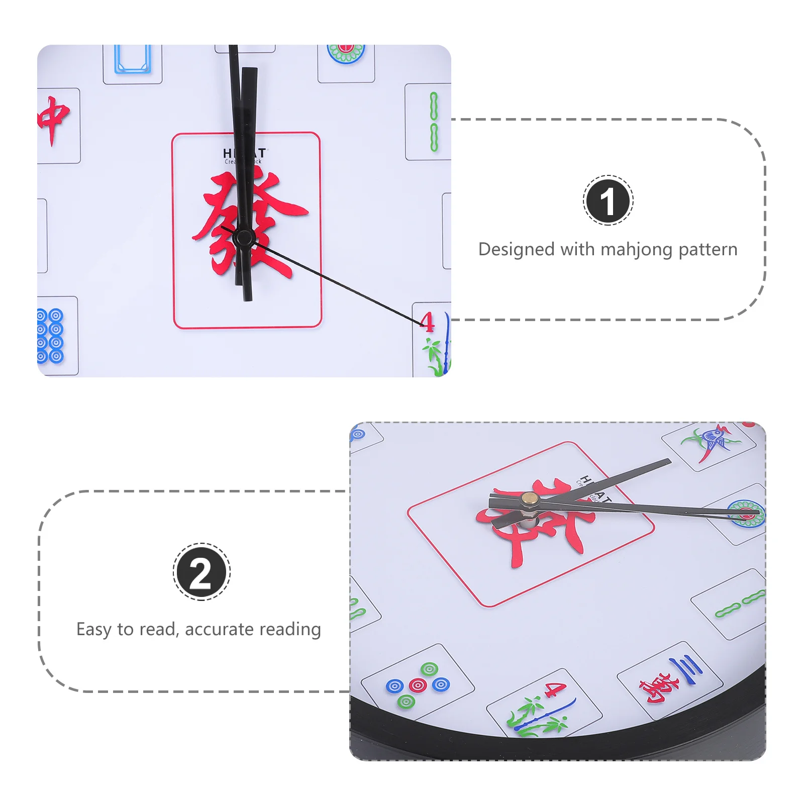 

Mahjong Pattern Wall Round Quartz Hanging Clock Non-Ticking Silent For Home Office Decor Operated Modern