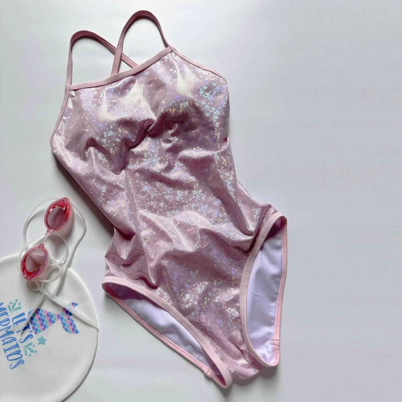 New pearl powder racing swimsuit, sexy and beautiful back, belly cover and thin competitive sports one-piece swimsuit for women