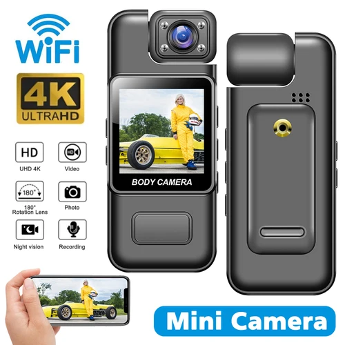 Imagen 1 del producto Minicámara Digital portátil 4K, 2K, 1080P, HD, WiFi, grabadora de vídeo corporal, visión nocturna infrarroja, videocámara de policía/bicicleta deportiva DV