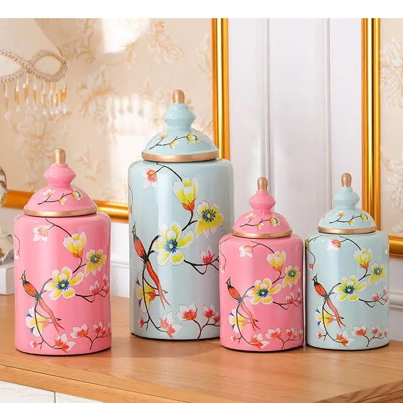 Painted Flowers and Birds Ceramic Vase Classical Vases Antique Candy Jar Multipurpose Porcelain Storage Jars Vintage Home Decor