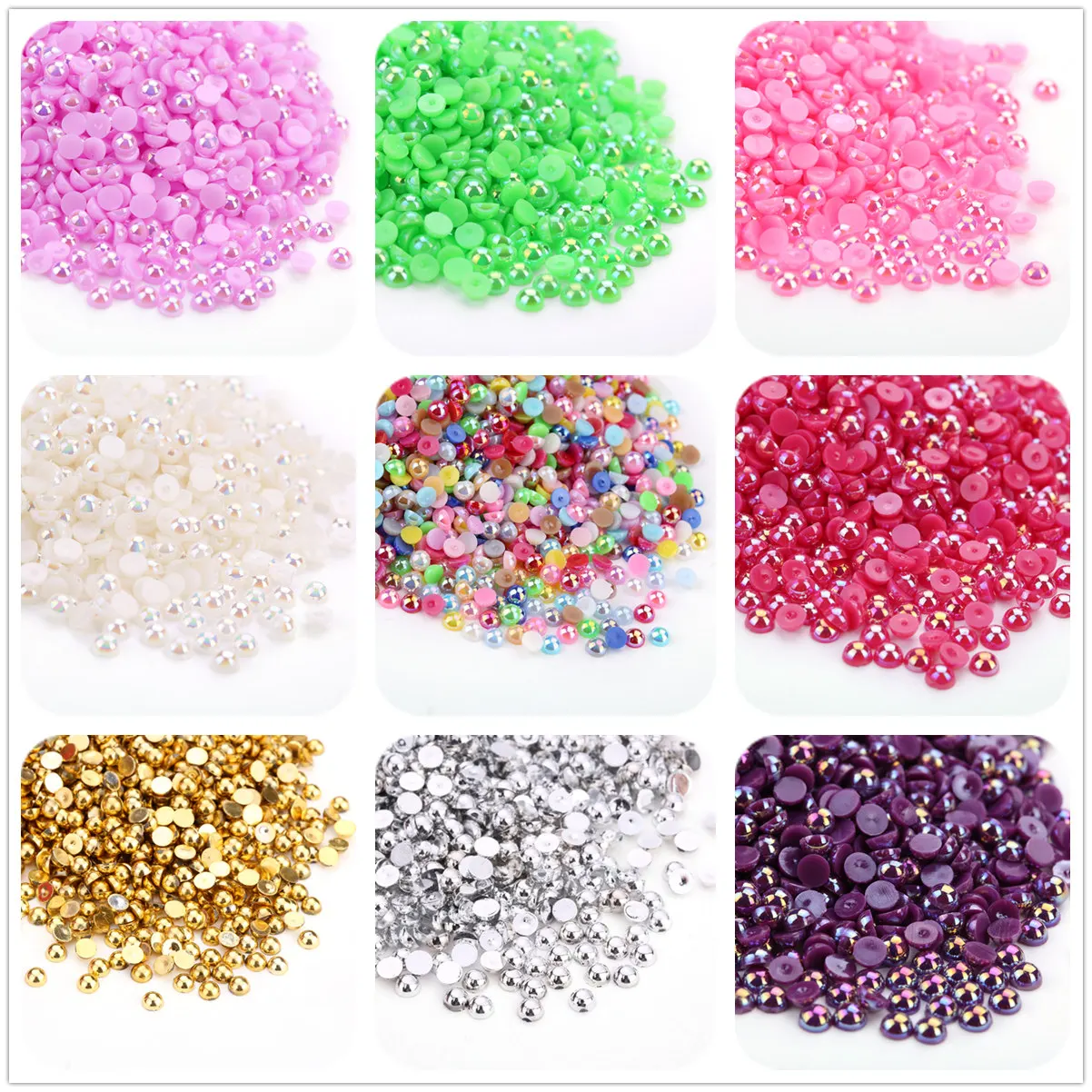 AB kolor imitacje pereł Craft półokrągłe koraliki Flatback dla DIY Nail Art dekoracyjne 2mm 3mm 4mm 5mm 6mm 8mm 10mm