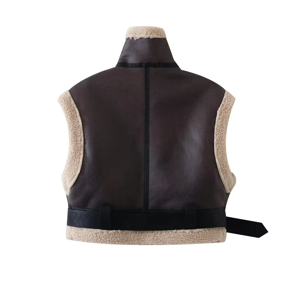 Zach Ailsa Fall 2024 New Product: Women's Hooded Sleeveless Vest, Motorcycle Style, Fleece Splicing, Double sided Shoulder