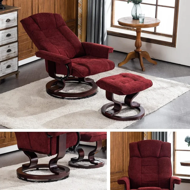 Mcombo Draaibare Fauteuil Met Poef, Handmatige Fauteuils Met Houten Onderstel Voor Kantoor In De Woonkamer, 4919 Van Chenillestof