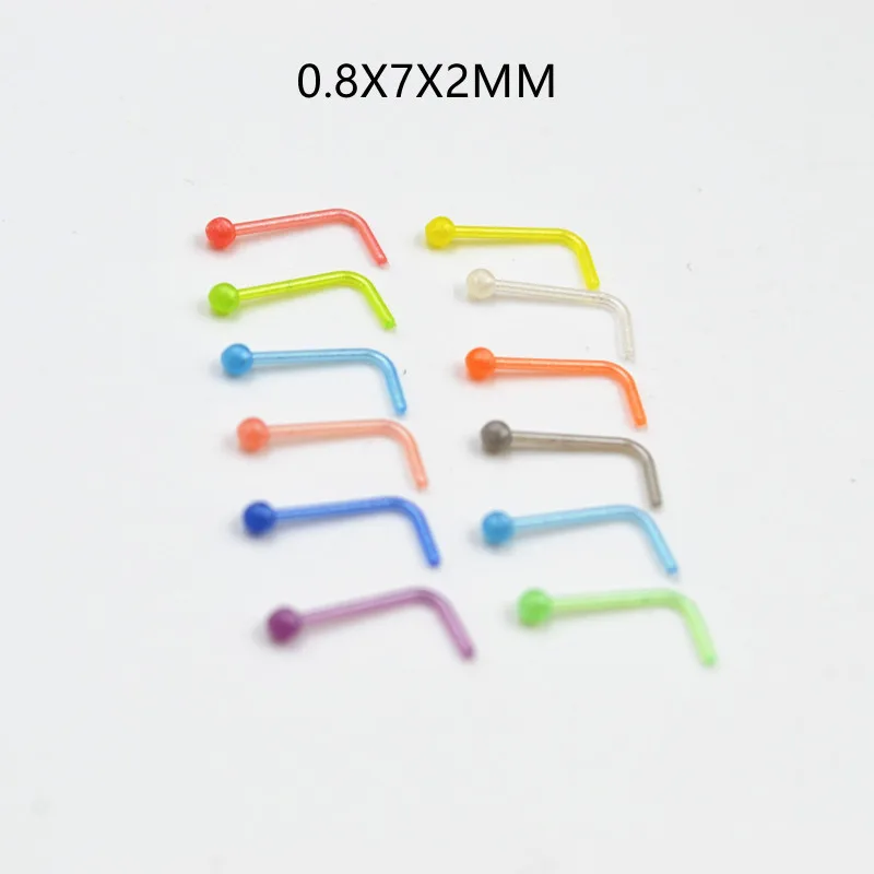 100pcs Flexible Acrylic NOSE RETAINERS  PIERCING Candy Color L Shape NOSE RING STUD Body Piercing Jewelry 20GX7X2MM