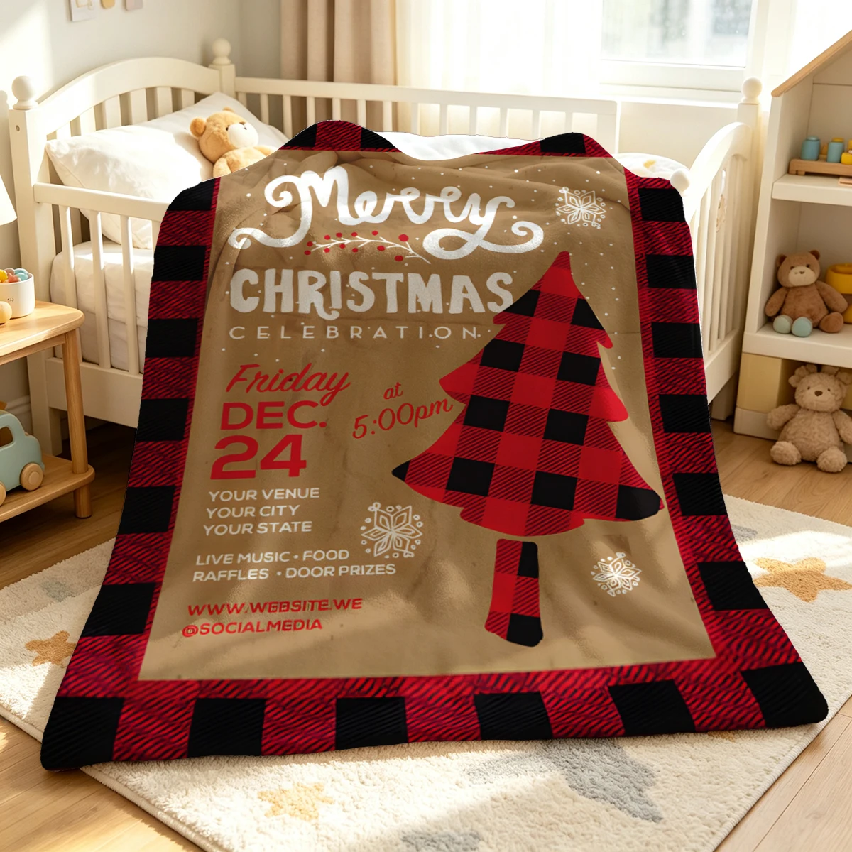 Red Check Christmas Soft Fluffy Flannel Blanket Super Cozy Lightweight Bed Blanket for Halloween Sofa Bed Christmas Decor