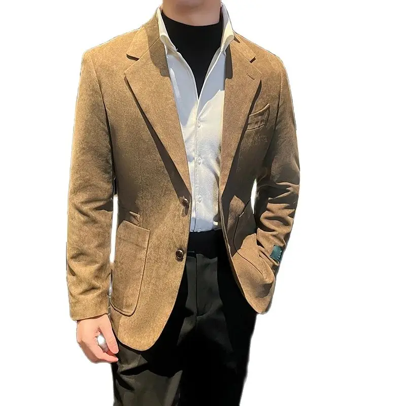 

New Men's Blazer Fashion Korean Business Gentleman Fashion Dress Fit Fit Casual Office Wedding Suede Multi-pocket Casual Suit