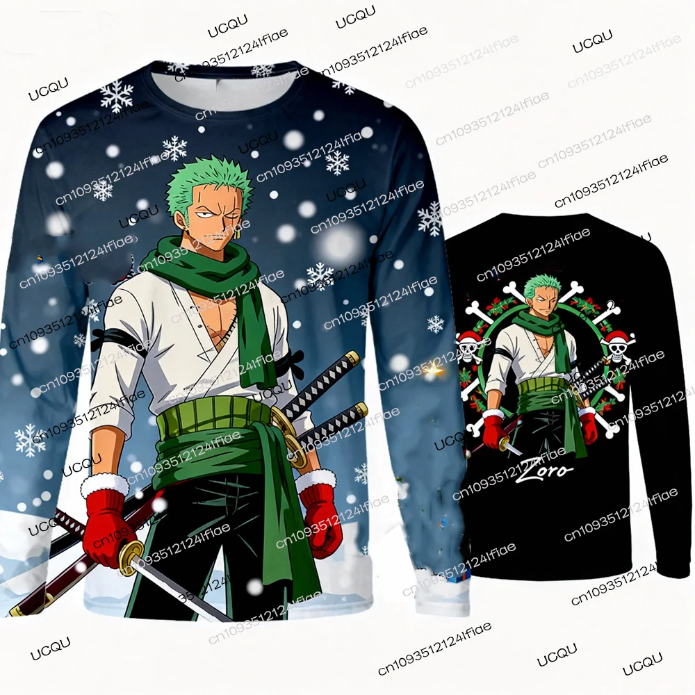 2025年新作 ゾロ クリスマス 大人用 メンズ/レディース 冬用 長袖 スウェットシャツ キッズ ワンピース風 漫画 クルーネック スウェットシャツ ストリートウェア