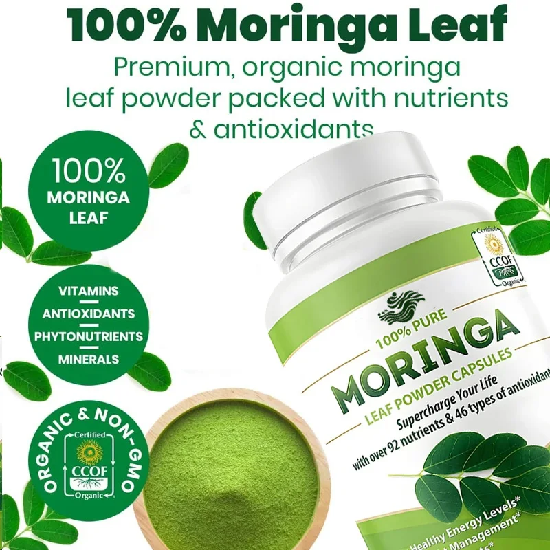 Moringa-capsules zijn een enkele bron van Moringa-poeder, organisch Moringa-blad-metabolisme en ondersteuning voor het immuunsysteem.