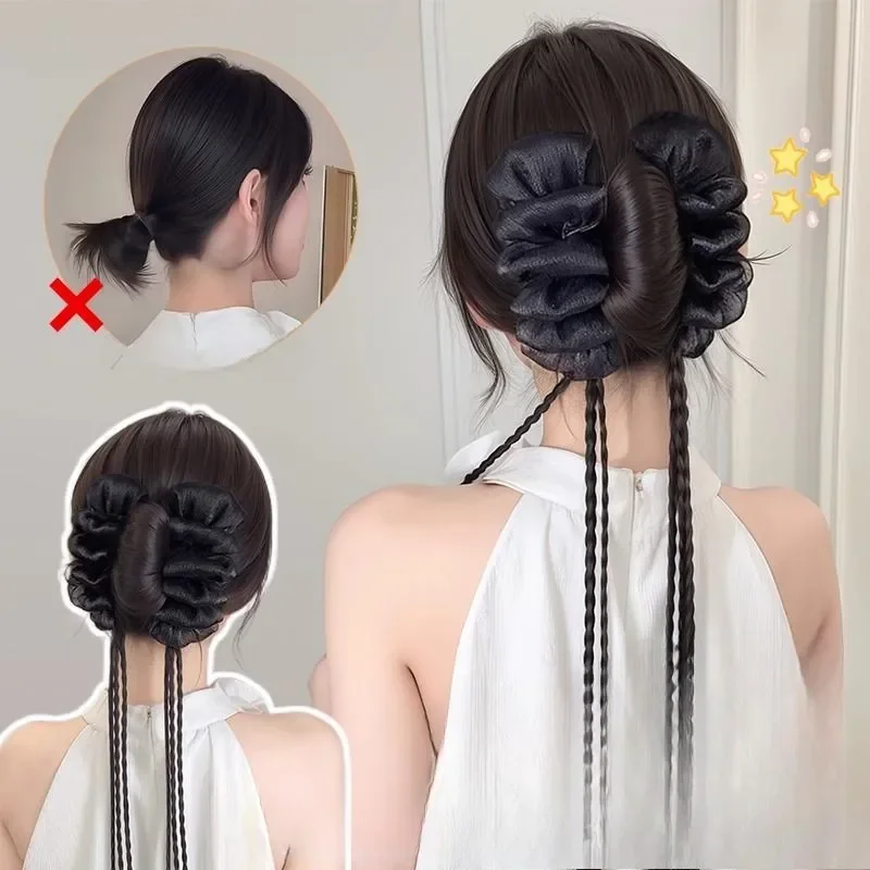 合成ポニーテール中国風レースツイスト三つ編みクリップオンウィッグナチュラルローポニーテール頭飾り