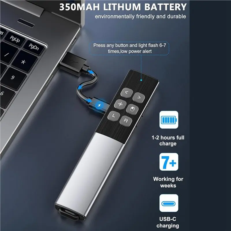 B76B Wireless Presentation Clicker with Air Mouse Rechargeable Remote for PowerPoint PPT Presenter