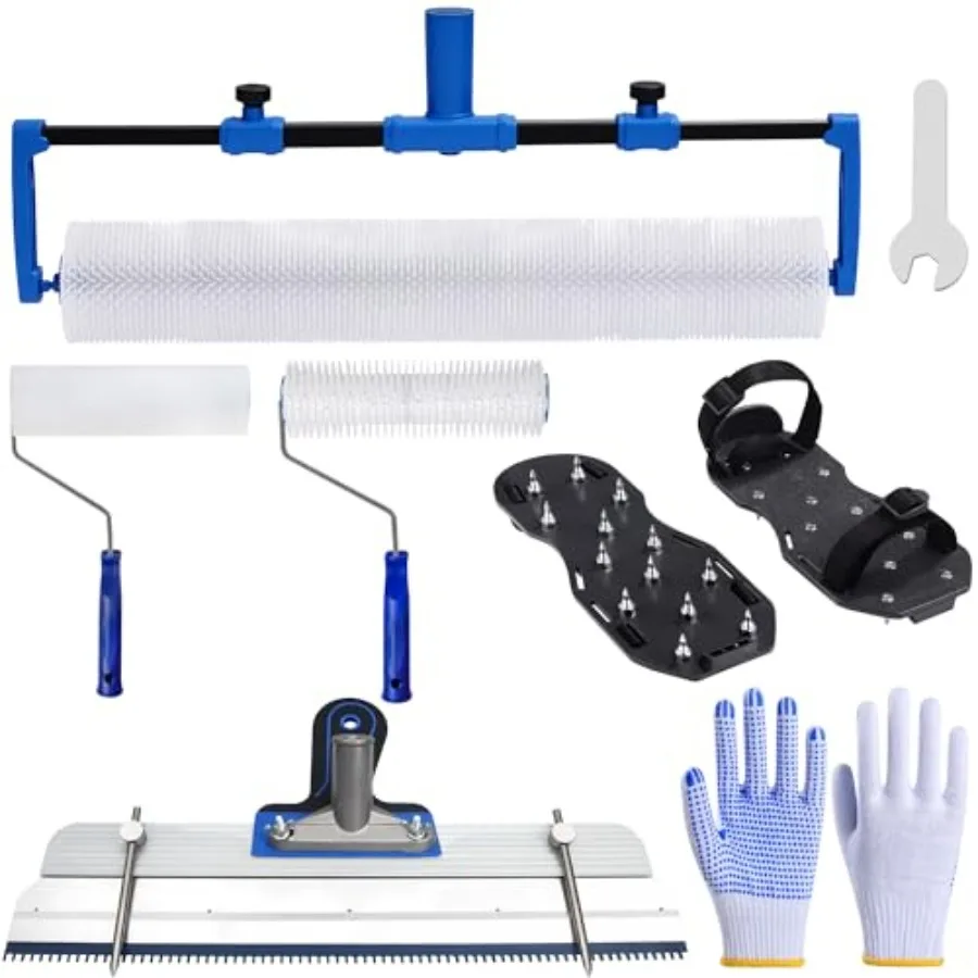 

18-Inch Self-Leveling Cement Tool Kit, Upgraded Spike Roller Set with 9-Inch Spike Roller, Epoxy Shoes Spikes and Gloves, Floor