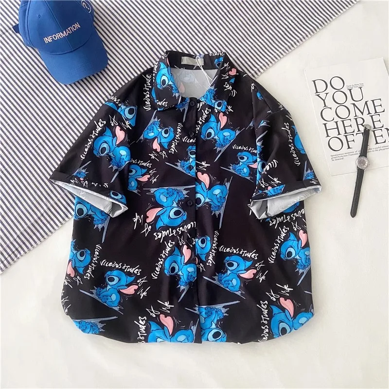 Lilo&Stitch Printed Short Sleeve Shirt Summer New Style Girls' Casual Versatile Short Sleeve Shirt Anime Cartoon Kawaii Clothing