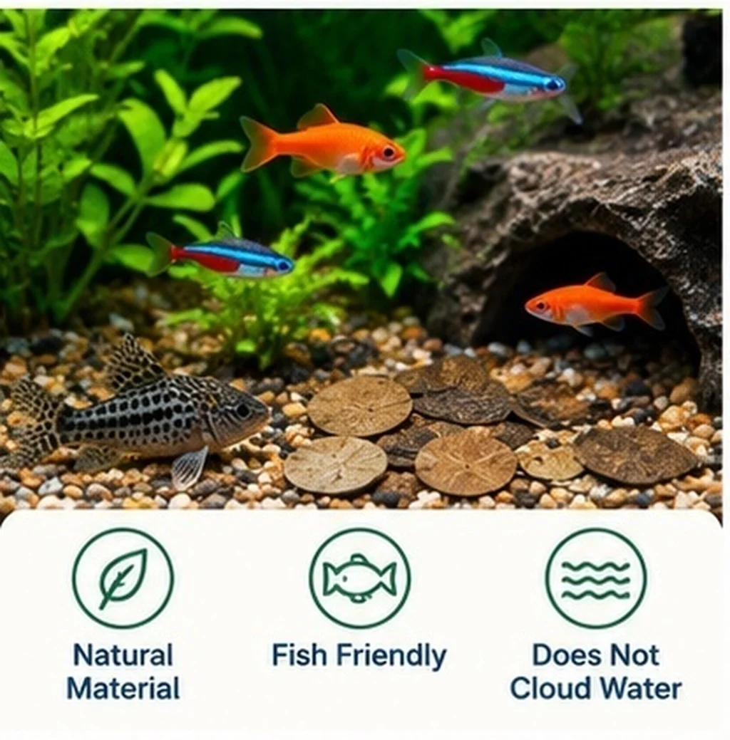 50Pcs Mos Round Discs Natural Coconut Shell Chips Fish Tank Decoration Aquarium Ornament Rustic Landscape Supplies DIY Nature