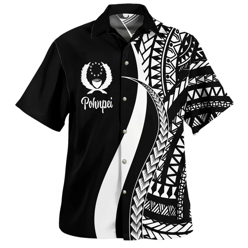 Summer New 3D Polynesian Pohnpei Coat Of Arm Printing Shirts Pohnpei Rugby Emblem Graphic Short Shirts Harajuku Clothing Clothes