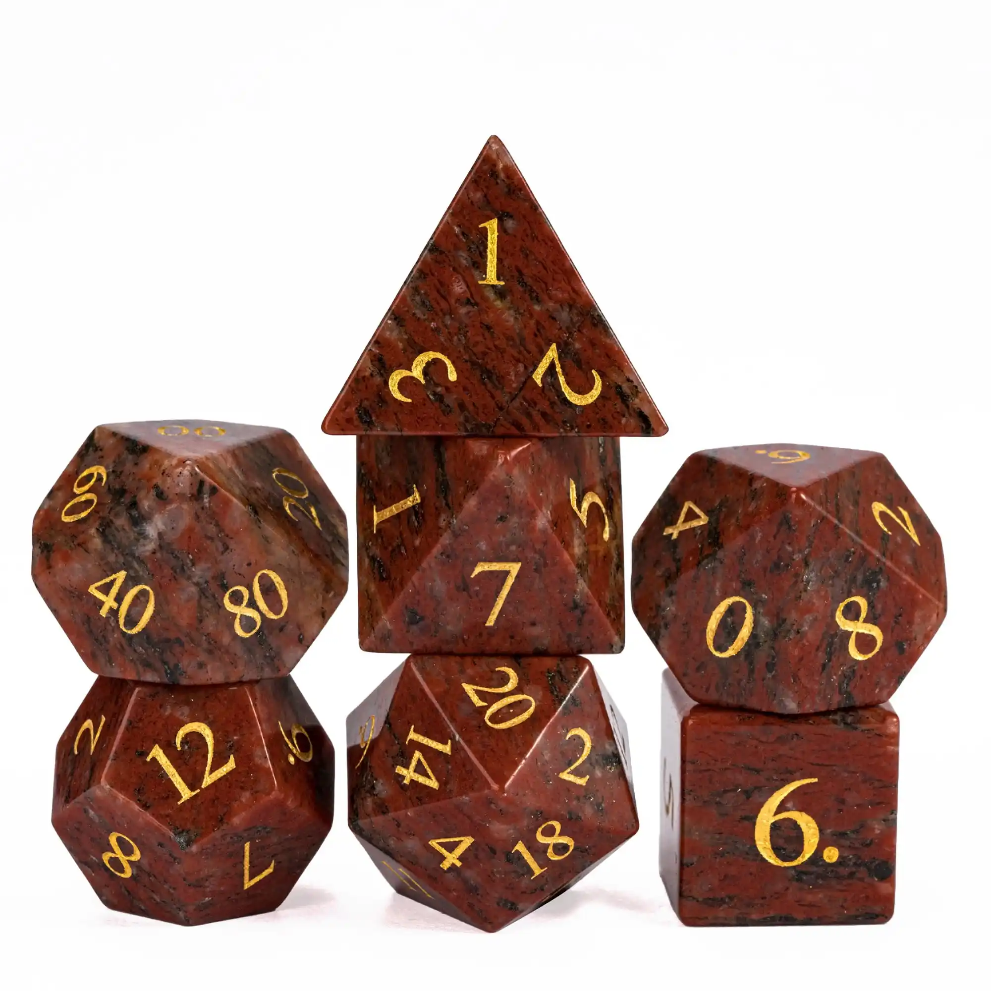 Cusdie Azalea Stone Dice DND 16mm Handmade D&D Dices 7Pcs D4-D20 Gemstone Polyhedral Dice Set with Leather Box for Collection