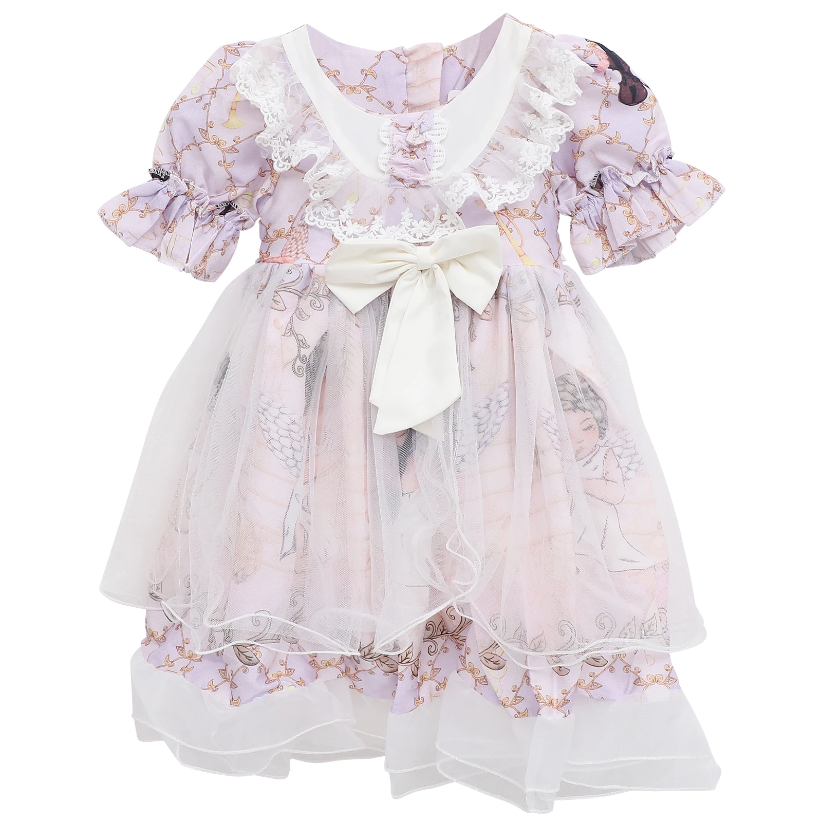 

1pc Short Sleeve for Girls 110cm Polyester Lace Party Masquerade Summer Dress For Lolita Daily Summer Dresses Kids Clothing