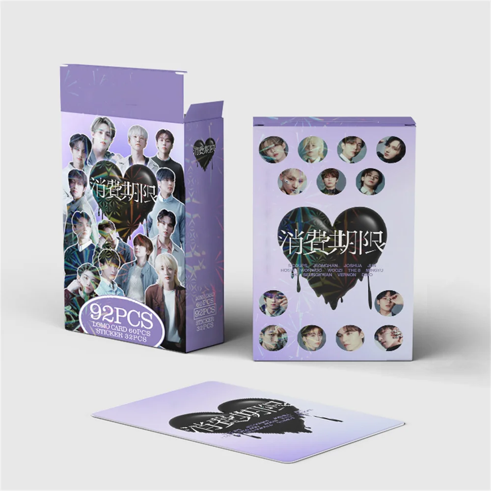 92pcs/Set Kpop Idols Wonwoo Jeonghan Boxed Card Double Sides Printing LOMO Card Self-adhesive Sticker Fans Collection Gift