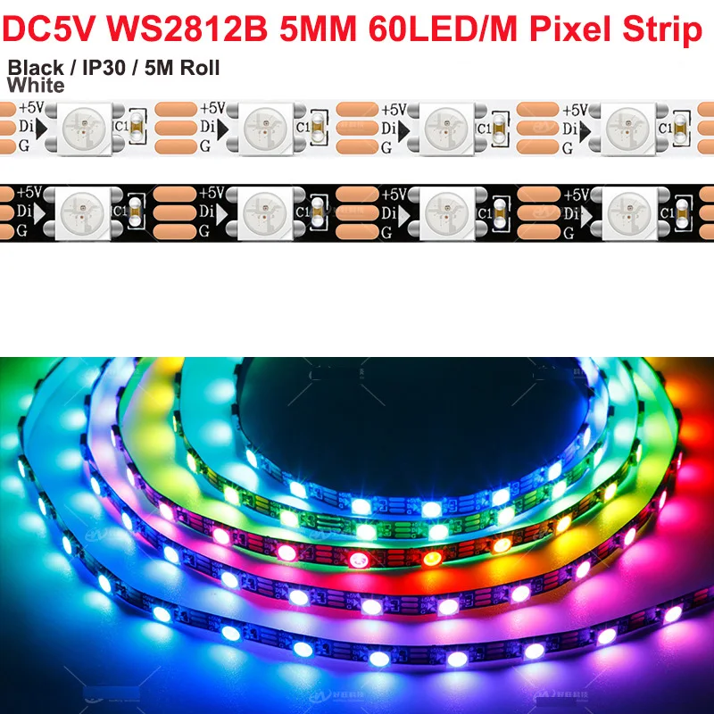 1-10PC Addressable DC5V WS2812B 2815 5050 RGB led pixel strip 5-50m 60LEDs/m 6mm 5mm S Type12V Not waterproof 60 pixels/M SK6812