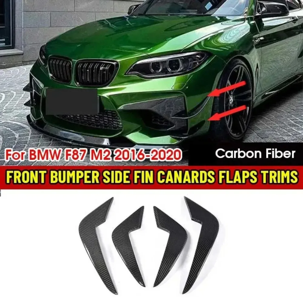 4pcs Real Carbon Fiber Front Bumper Side Canards Fin Flaps Trim For BMW 2 Series F87 M2 2016-2020 Car Splitter Canard Body kit