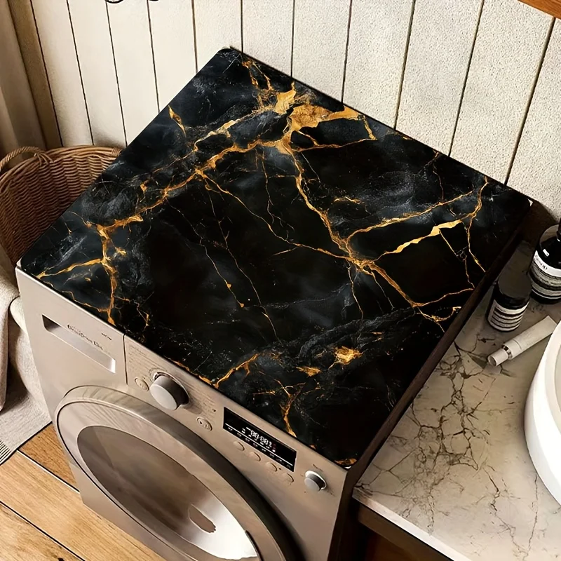 

1pc Black Golden Marble Pattern Printed Design Mat, Suitable for Kitchen And Laundry Room