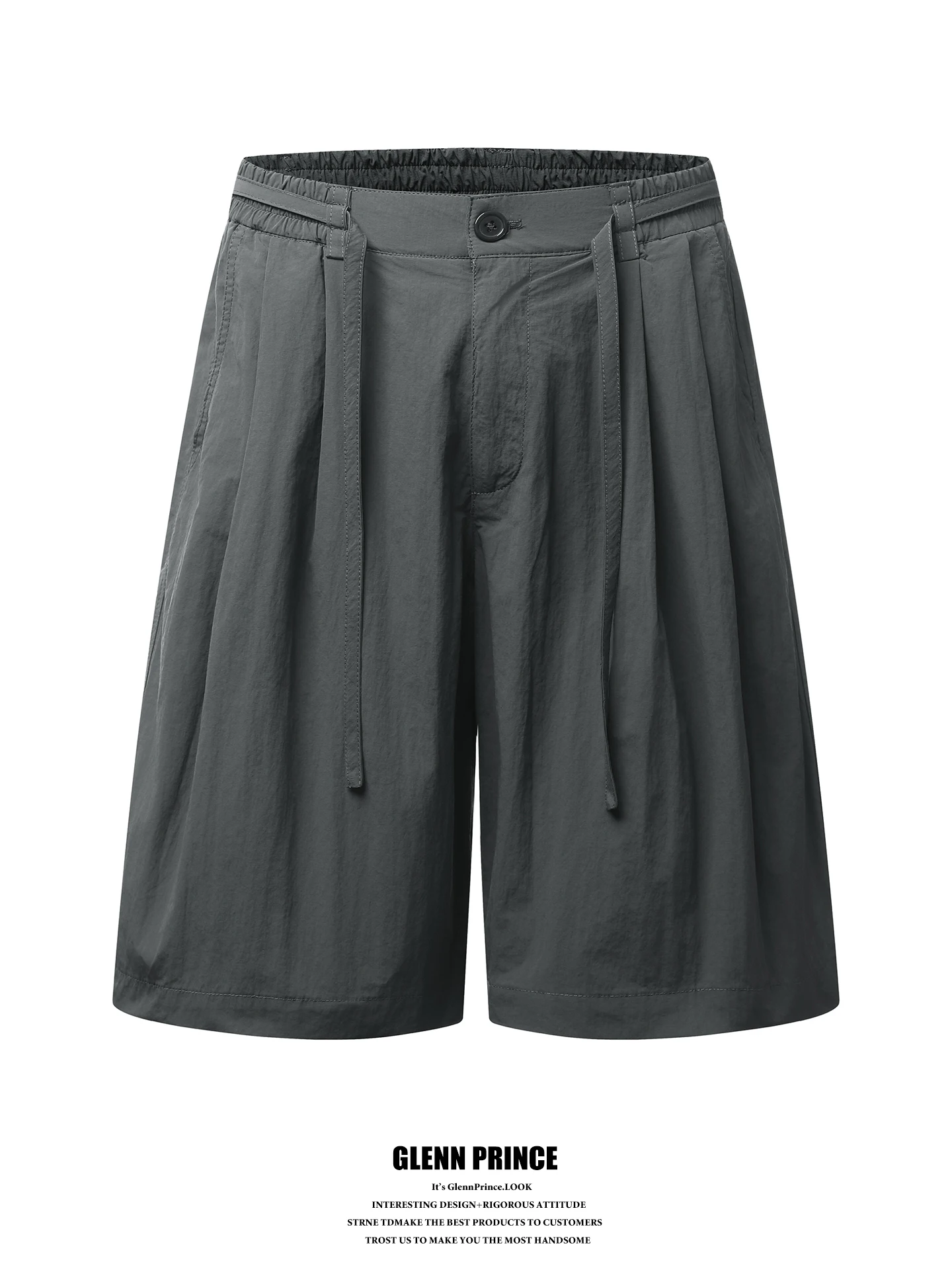 

GPstudio Japanese Style Pleated Draped Belted Straight Leg Suit Shorts Men Summer Casual Lightweight Workwear Five-Quarter Pants