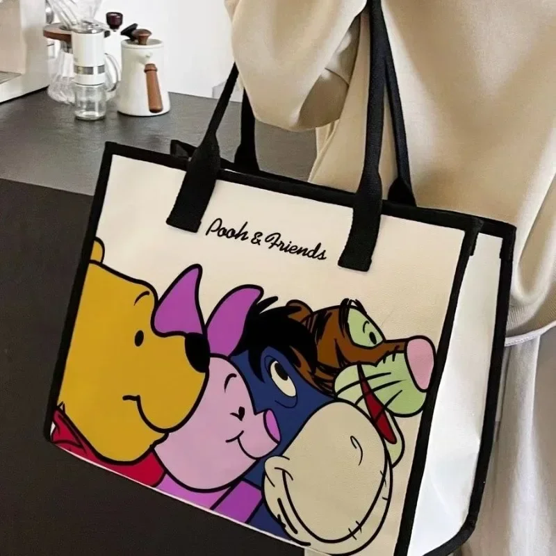 Cute creative cartoon character Pooh Bear Tigger Eeyore large capacity canvas bag personalized versatile cartoon shoulder bag