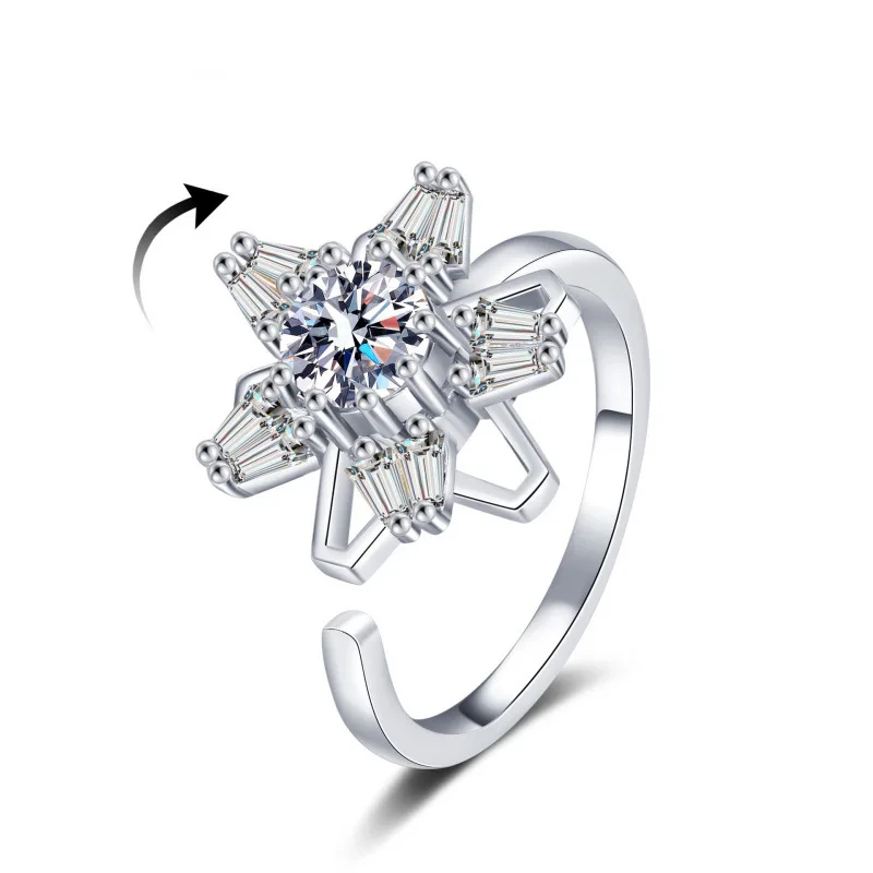 Elegant Daisy Flower Rotating Anxiety Ring for Women Crystal Star Shape Anti Stress Fidget Spinner Ring Girls Finger Bague Femme