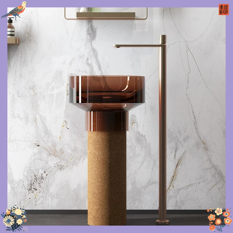 X-S Transparent column basin integrated floor type wash basin color resin art wind washing table column type HG