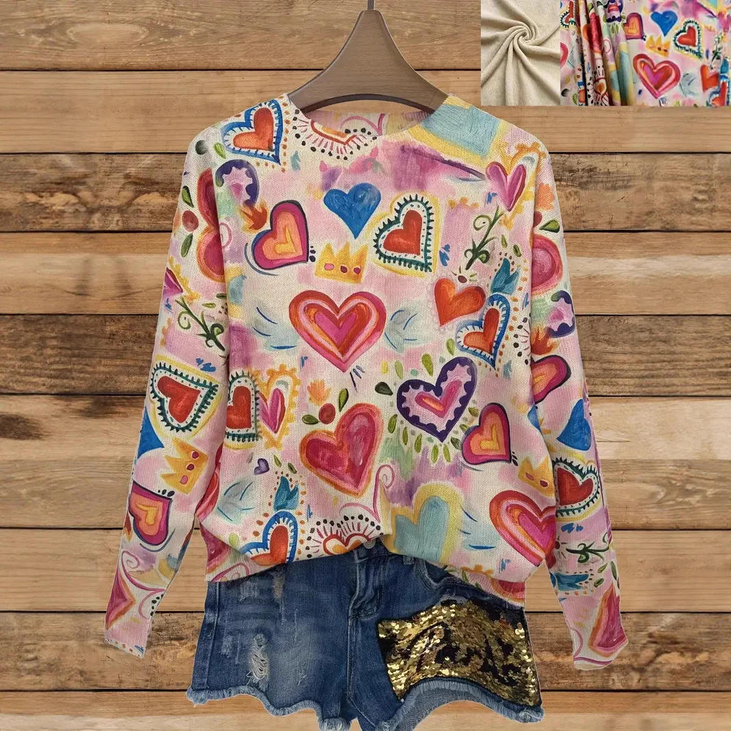 

New Arrival 2026 Autumn Women's Crew Neck Pullover Sweater Long Sleeve 3D Stereoscopic Pattern Polyester Fabric Office Lady Comm