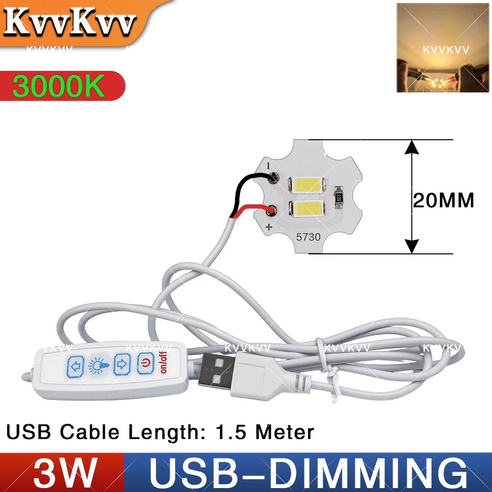 1Pcs DC 5V 3W USB LED Lights Connector Chip Single Color Reading Night Light Desk Book Tablet Lamp Switch Power Cable Dimmable