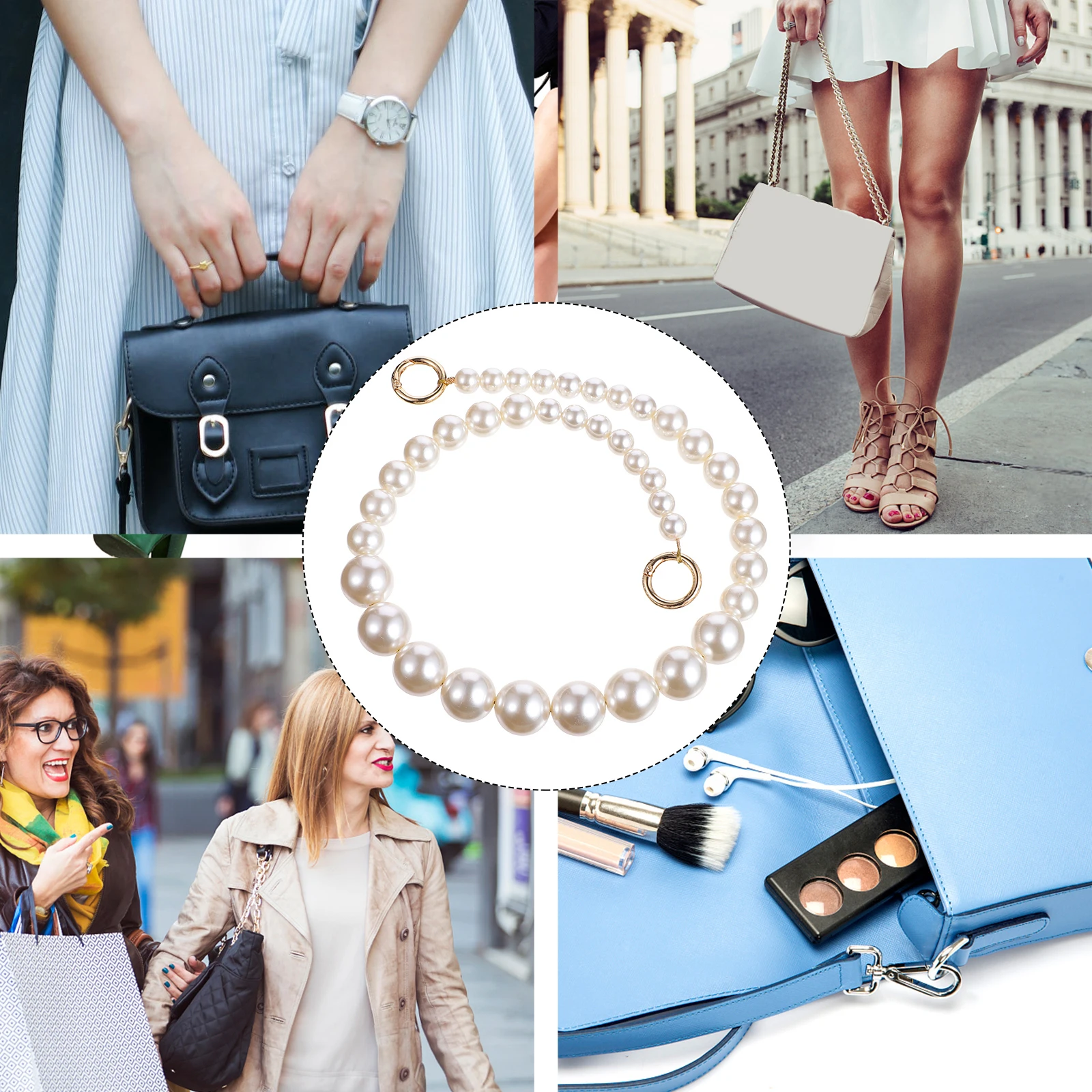 1 قطعة استبدال اللؤلؤ حقيبة سلسلة حزام مع مشبك سبيكة قوي قابلة لإعادة الاستخدام تقليد اللؤلؤ سلسلة DIY بها بنفسك حقائب اليد حمل المحافظ