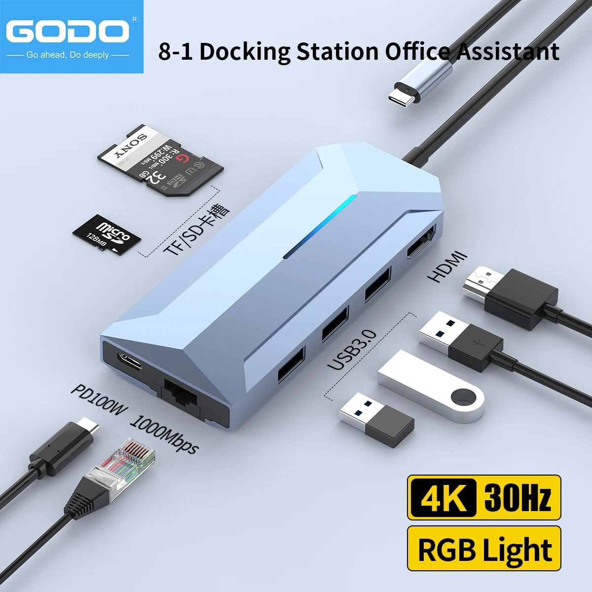 

USB-концентратор GODO 4 в 1, док-станция с RGB-разъемом USB C и HDMI, совместима с устройствами MacBook Pro, iPad Pro, XPS, Type-C