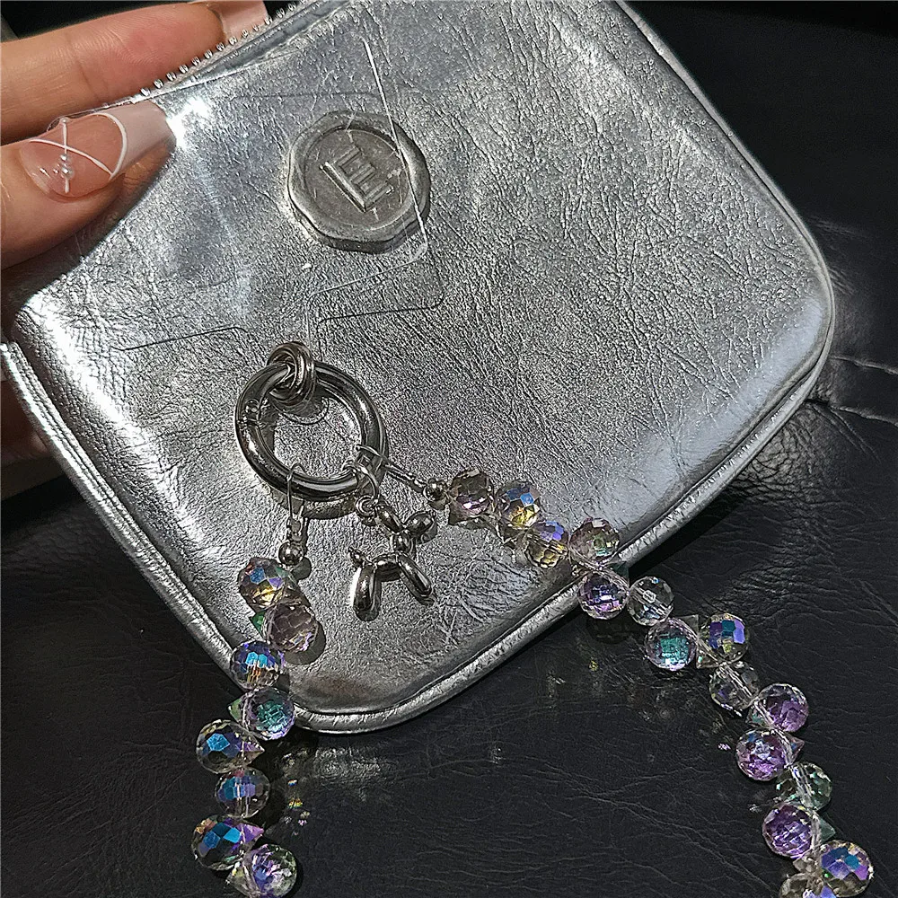 Luxury Colorful Laser Crystal Bead Phone Bracelet Strap Charm Chain Knot Cellphone Lanyard Keychain Bag Camera keychain Pend