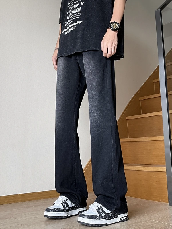 

Waed Blue Retro American Vibe Men's Slim Straight Jeans High Street Faion Wide Leg Pants mid Waist Cotton Blend Jeans