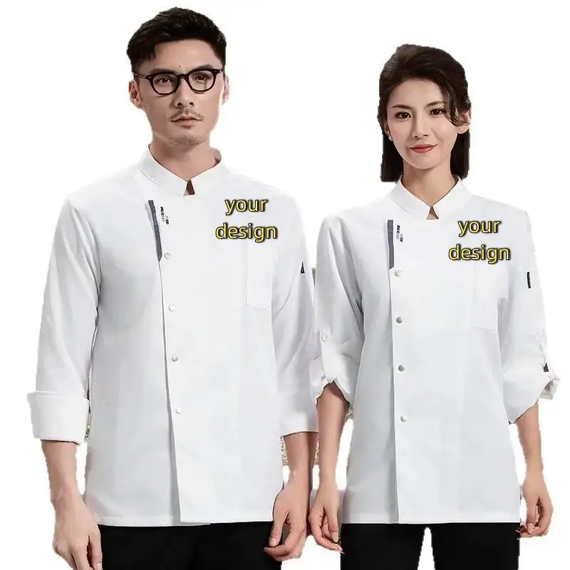 Chef's Workwear For Men And Women Hotel Catering Long Sleeved Breathable Kitchen Uniform Plus Size Chef's Uniform Print Logo