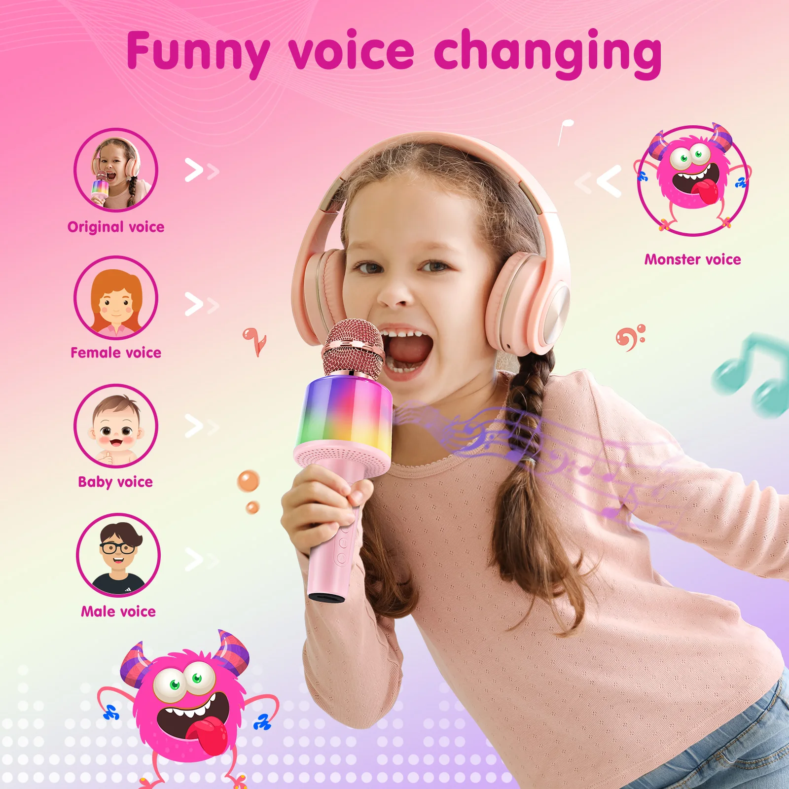 Kids Karaoke Microphone Toddler Microphone for Kids with Lights, Birthday Gift for Girls, Boys Toy Age 4-6-8-10+(Pinkcolor)