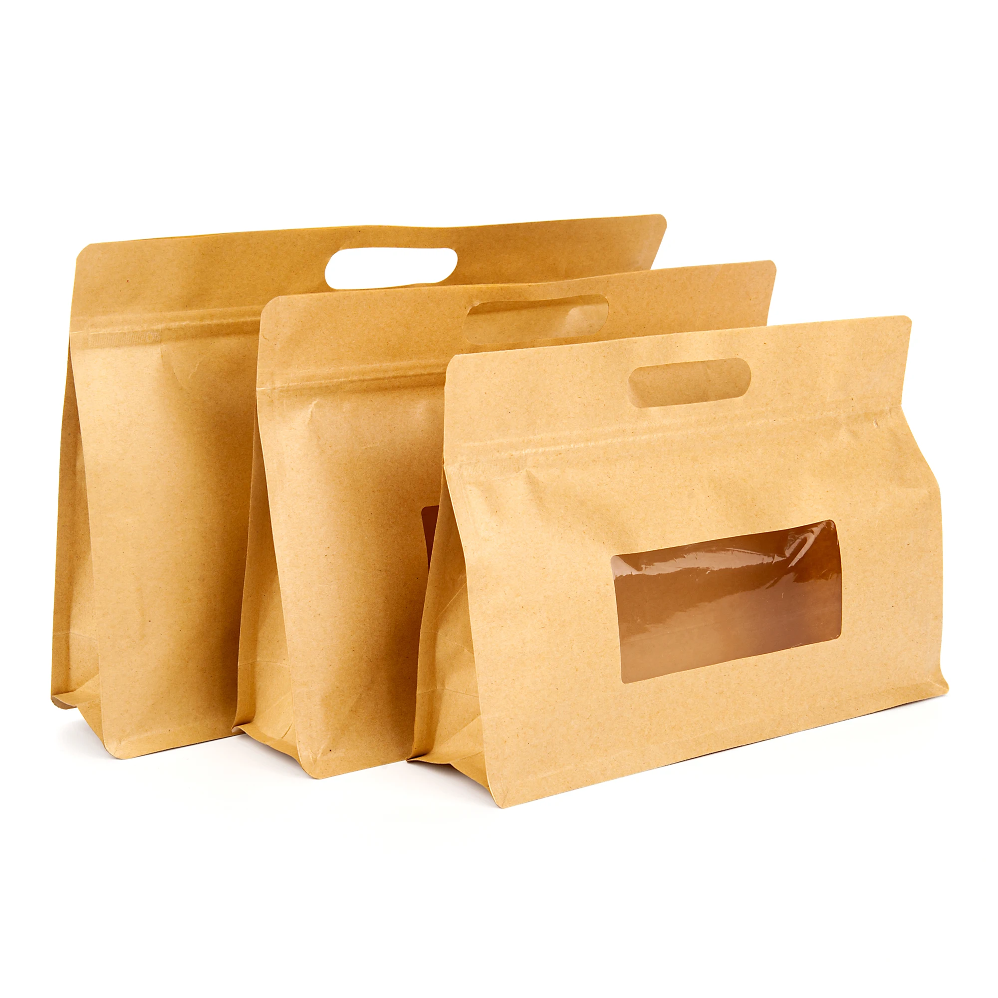 Eco-friendly Kraft Paper Bags, Stand Up Ziplock Storage Organizer, Reusable Zip Lock, Food Packaging Paper Bag with Clear Window