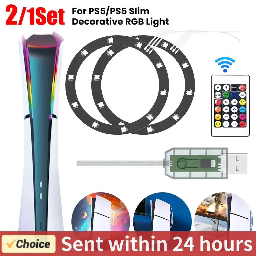 RGB LED Light Strip for PS5/PS5 Slim RGB Led Strip Light Ring Kit with Remote Control RGB Atmosphere for PS5 Slim Game Console