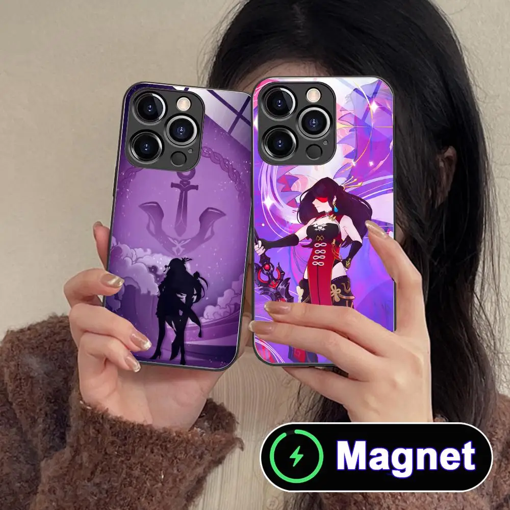 

Game GI Beidou Glass MagSafe Mobile Phone Case for iPhone 17 16 15 14 13 12 11 Air Pro Max Plus Mini Colorful Cover