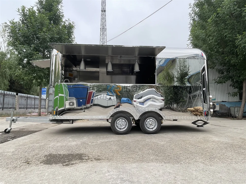 รถเทรลเลอร์รถขายอาหารฮอตดอกร้านกาแฟอุปกรณ์จัดเลี้ยงแบบเต็มตู้ขายอาหาร