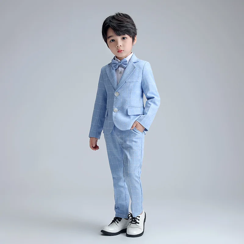 Frühling und Herbst neue karierte kleine Kleidung im westlichen Stil Gentleman Piano Performance Kleid Junge Anzug Kinder das Kostüm des Gastgebers