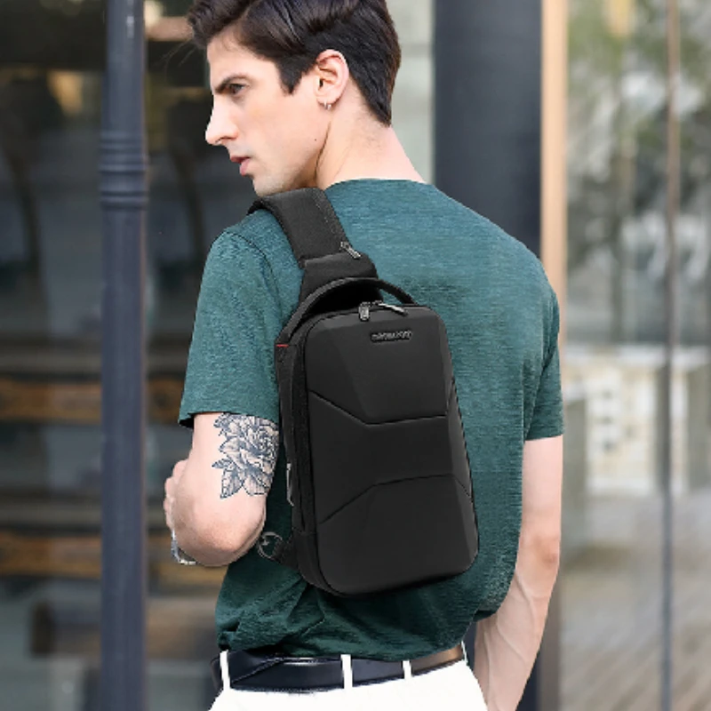 Men's Chest Bag Waterproof Travel Messenger Bag With USB Port Lightweight Hard Shell Shoulder Bag Stylish Biker Bag