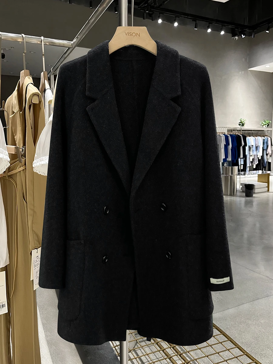 Cappotto di Lana Briti Hepburn per Donna, Tweed Double Face, Nuovo Design Invernale 2025 con Bottoni per il Pendolarismo