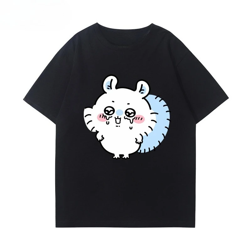 SENWASI Chiikawa Hachiware Sleeping Graphic T-Shirt Cute Kawaii Unisex Oversize Loose Casual Short Sleeve Cotton Top For