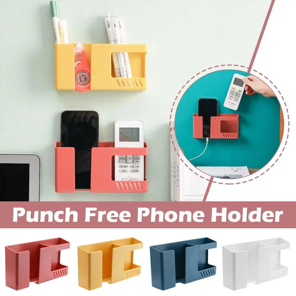 1PC Wall-Mounted Remote Control Storage Box Rack Non-Punching for TV Air Conditioning Mobile Phone Charging Organizer