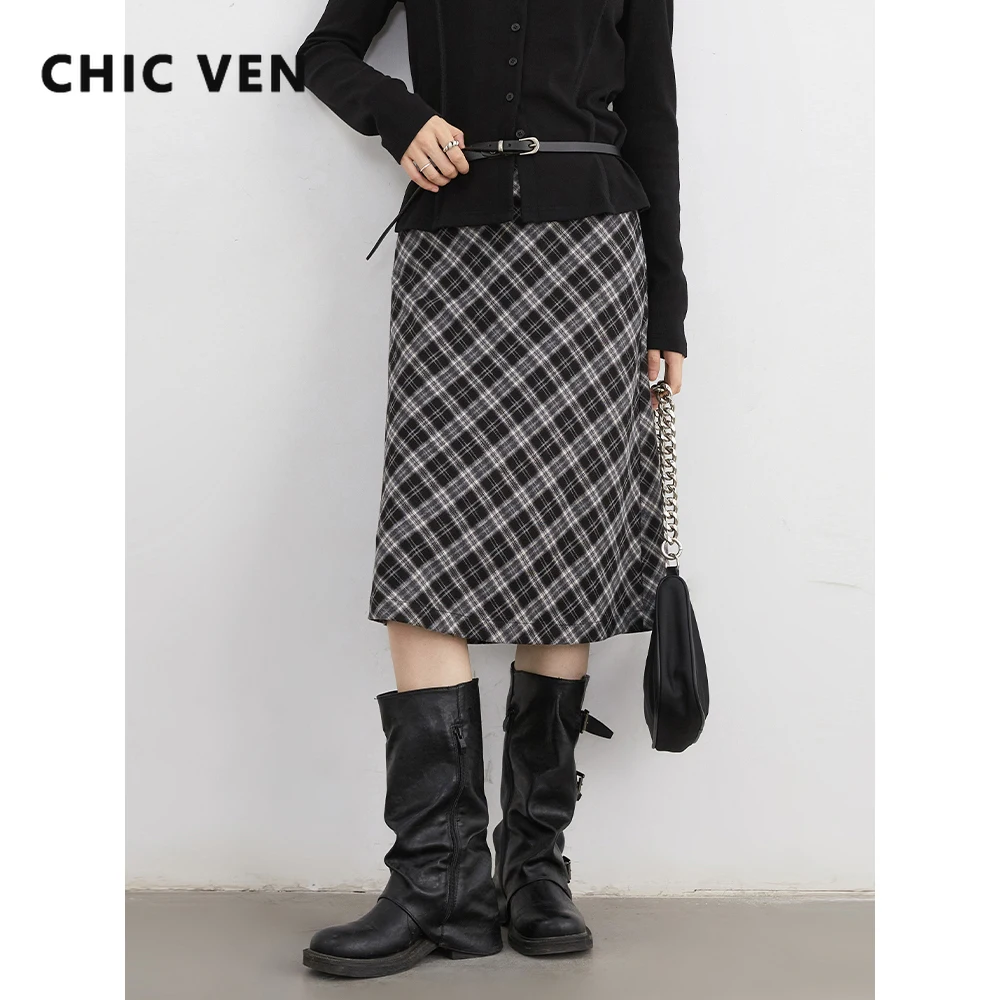 

CHIC VEN женские юбки корейские повседневные клетчатые юбки трапециевидной формы с высокой талией средней длины модная женская одежда весна осень новинка 2025